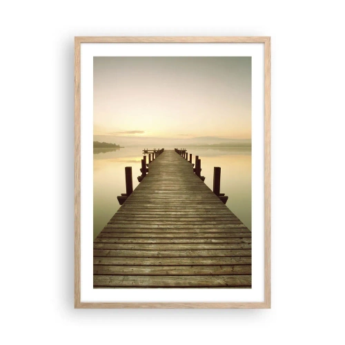 Poszter világos tölgy keretben - Hajnal előtt, hajnal, fény - 50x70 cm