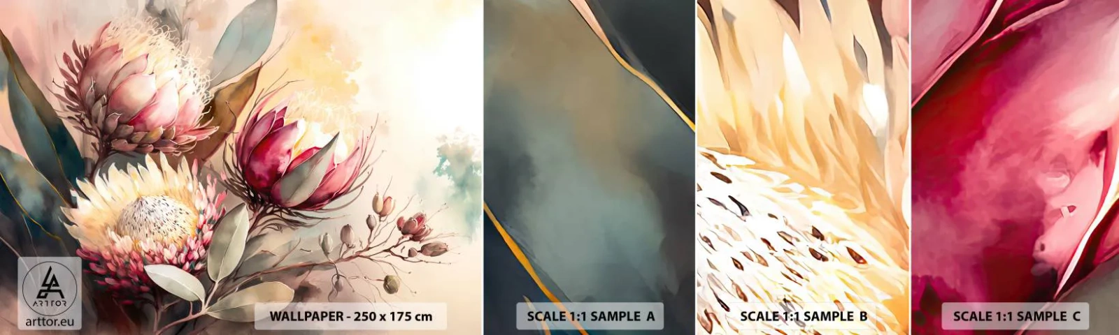 Fotótapéta Minta Öntapadós Deluxe Sticker - Profilból és en face - Virágok, Art Deco, Növénytan - 100x30 cm