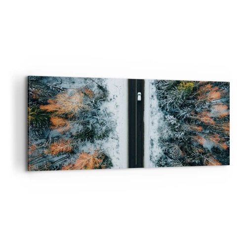 Vászonkép - Átvágni a téli erdőn - 100x40 cm