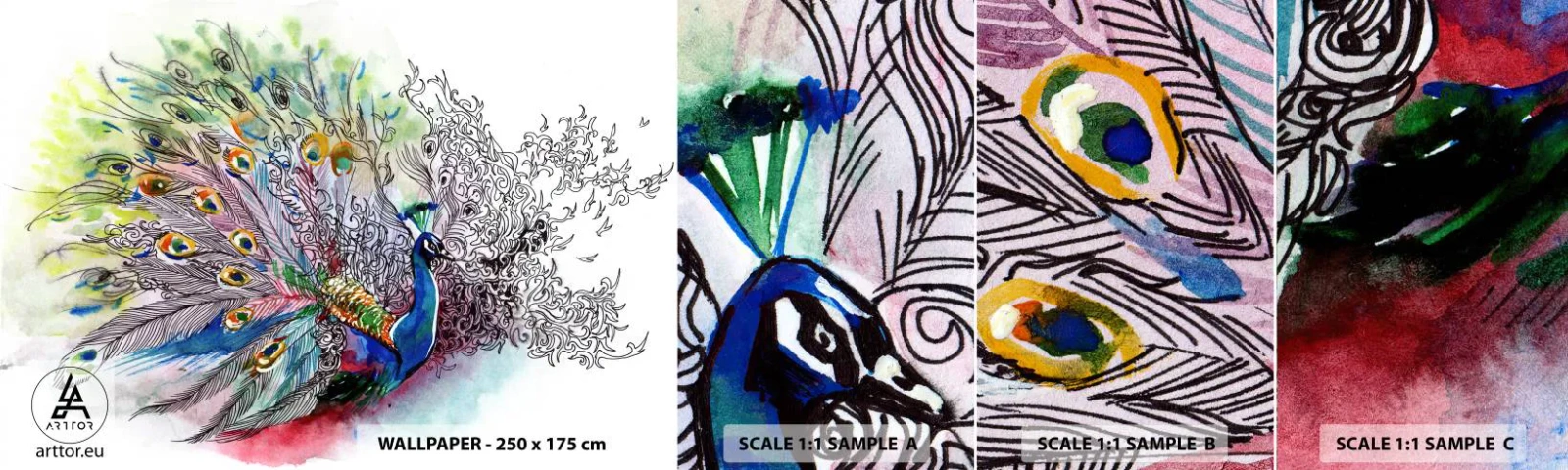 Fotótapéta Minta Standard Eco - Büszkeséggel a szürkeség ellen - Madár, Páva, Tollak - 100x30 cm