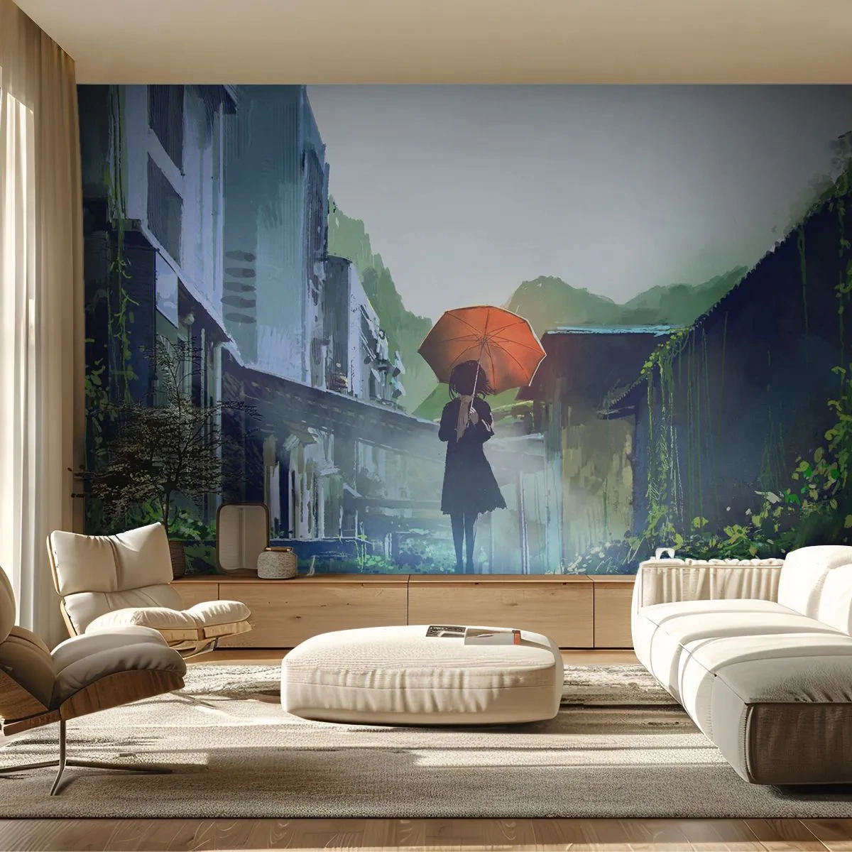 Fotótapéta Premium Sand - Éltető eső - Absztrakció, Város, Építészet - 300x210 cm
