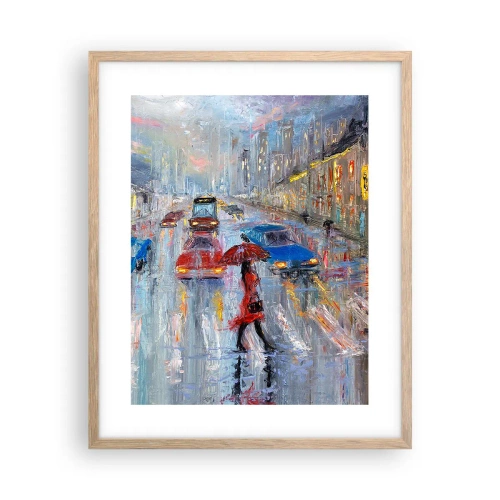 Poszter világos tölgy keretben - Esős délután a városban - 40x50 cm