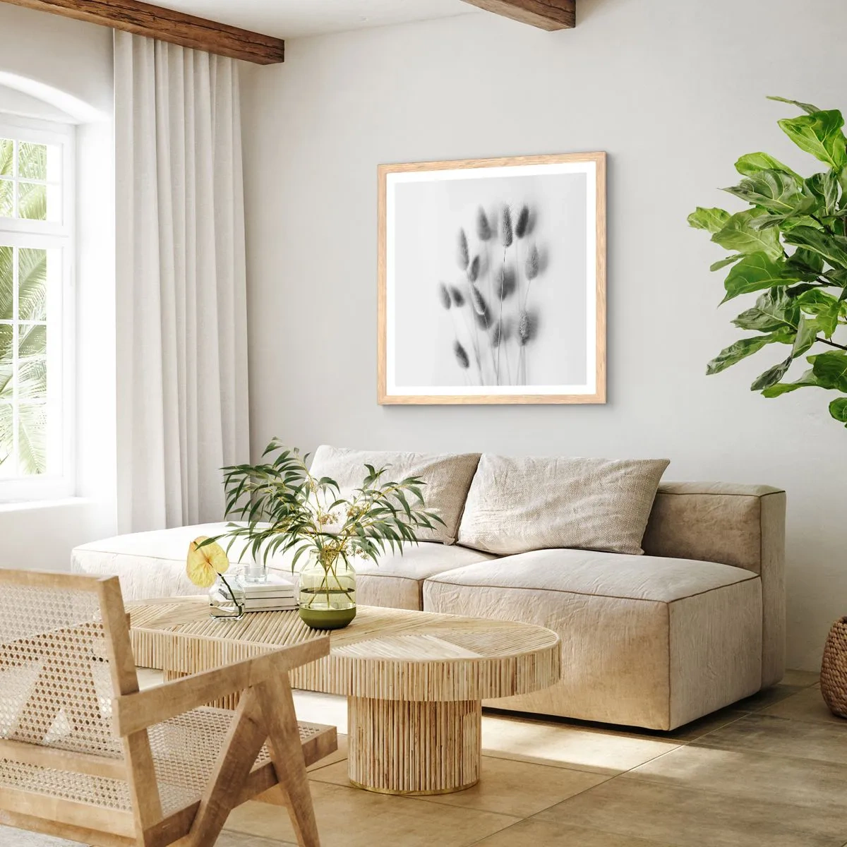 Poszter világos tölgy keretben - A bolyhos fű - 60x60 cm