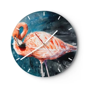 Falióra, Óra - Akvarell flamingó sötétkék alapon - 30x30cm - Természetesen dekoratív - Modern fali dekoráció nappalihoz, konyhához és hálószobához ARTTOR