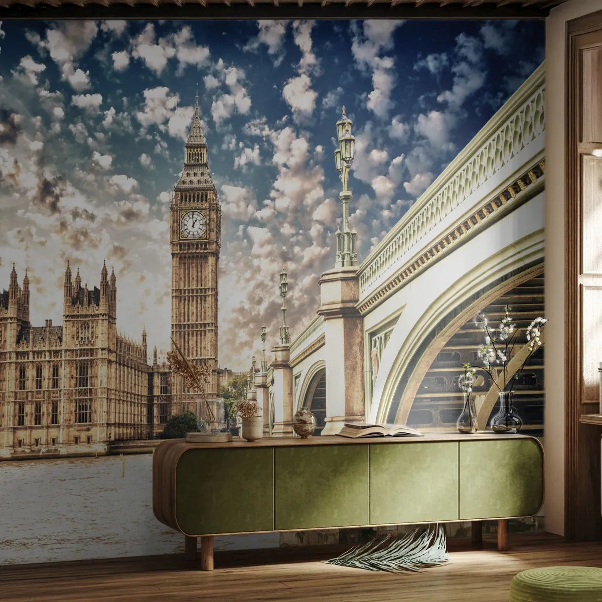 Fotótapéta Premium Canvas - Tollas felhők a Temze felett - Város, London, Anglia - 250x175 cm