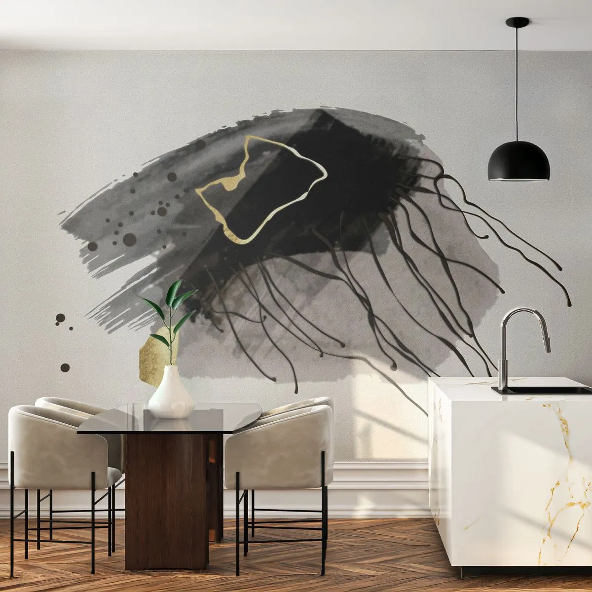 Fotótapéta Premium Canvas - Feketében és aranyban - Absztrakció, Darab, Grafika - 250x175 cm