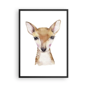 Poszter fehér keretben - Akvarell portré egy fiatal őzgida fehér alapon - 50x70cm - Az ártatlanság természete - Modern fali dekoráció nappalihoz és hálószobához ARTTOR