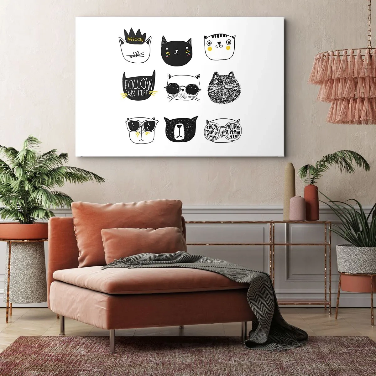 Vászonkép - Stílusos macska illusztrációk minimalista stílusban - 70x50cm - Mindenki más - Modern fali dekoráció nappalihoz és hálószobához ARTTOR