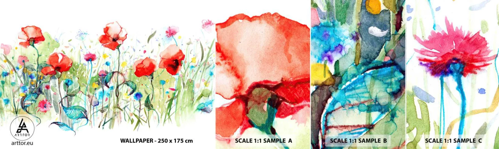 Fotótapéta Minta Standard Eco - Virágzó májusi rét - Virágok, Pipacsok, Kert - 100x30 cm