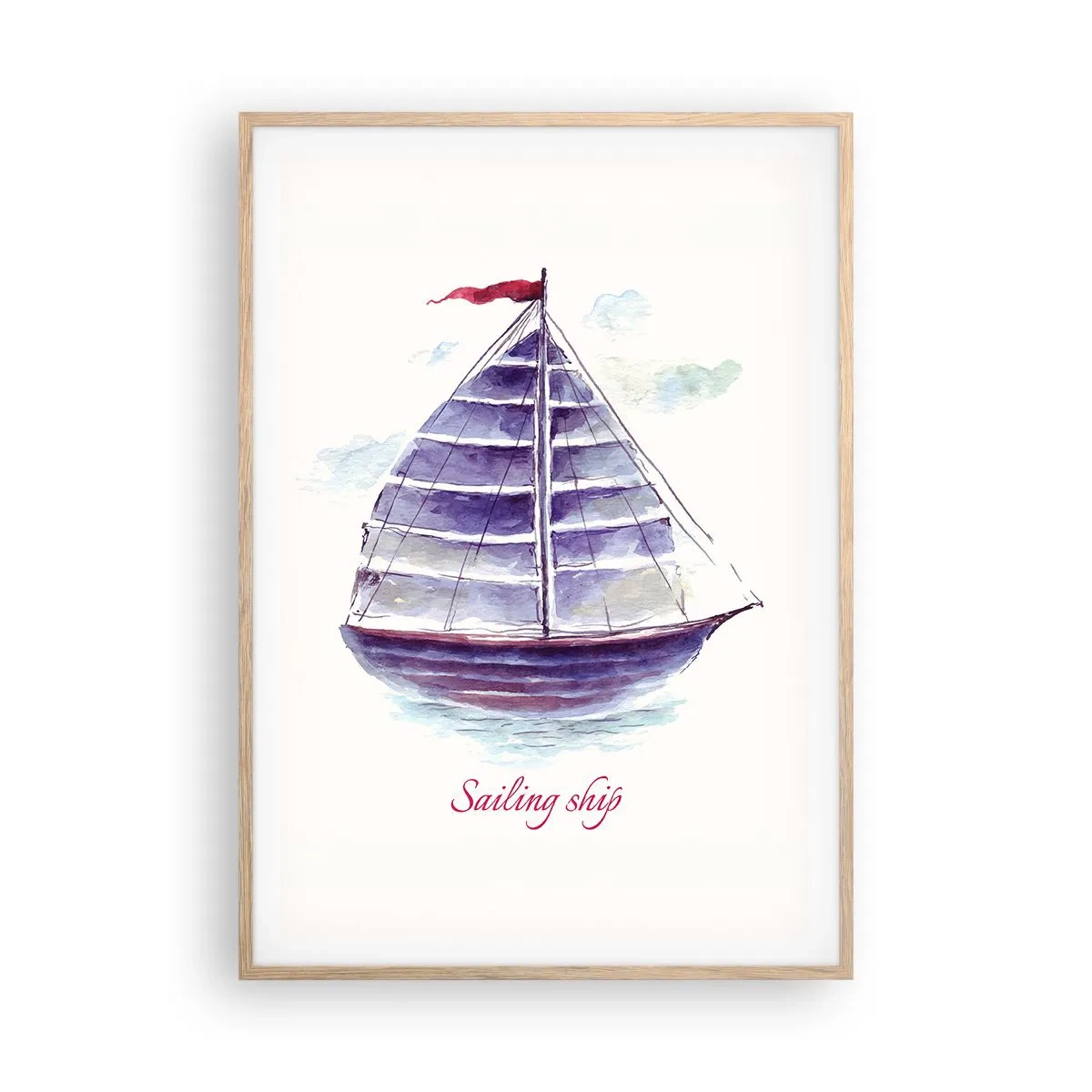 Poszter világos tölgy keretben - Teli vitorlákat és nyugodt vizet - 70x100 cm