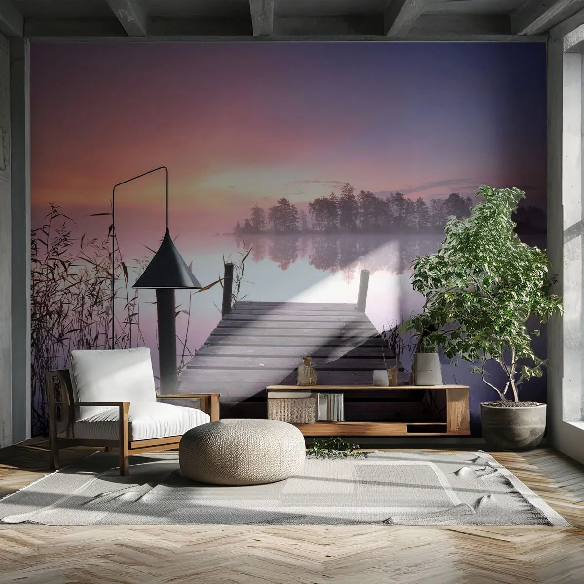 Fotótapéta Premium Sand - A lila ködből... - Tájkép, Napkelte, Tó - 100x70 cm