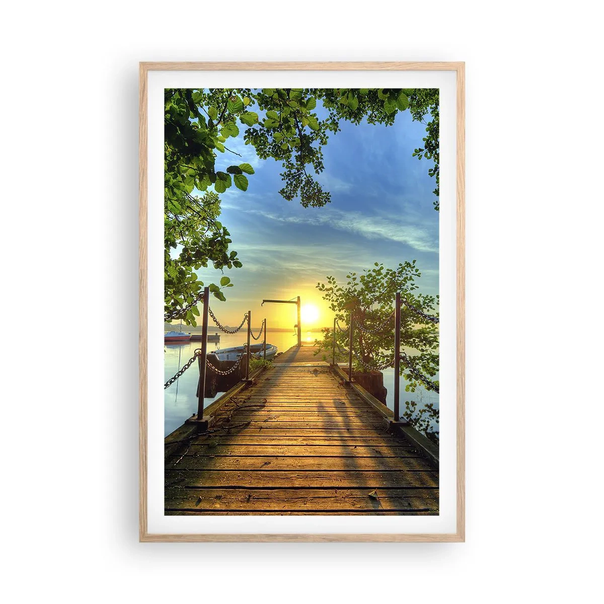 Poszter világos tölgy keretben - Naplemente a víz felett - 61x91 cm
