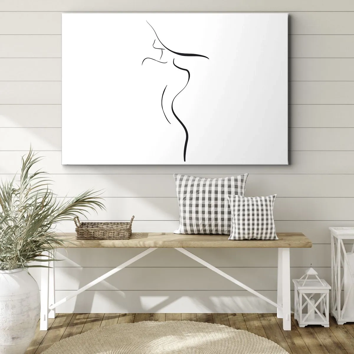 Vászonkép - Minimalista körvonala egy női sziluettnek fehér alapon - 70x50cm - Megfoghatatlan, mint egy hullám - Modern fali dekoráció nappalihoz és hálószobához ARTTOR