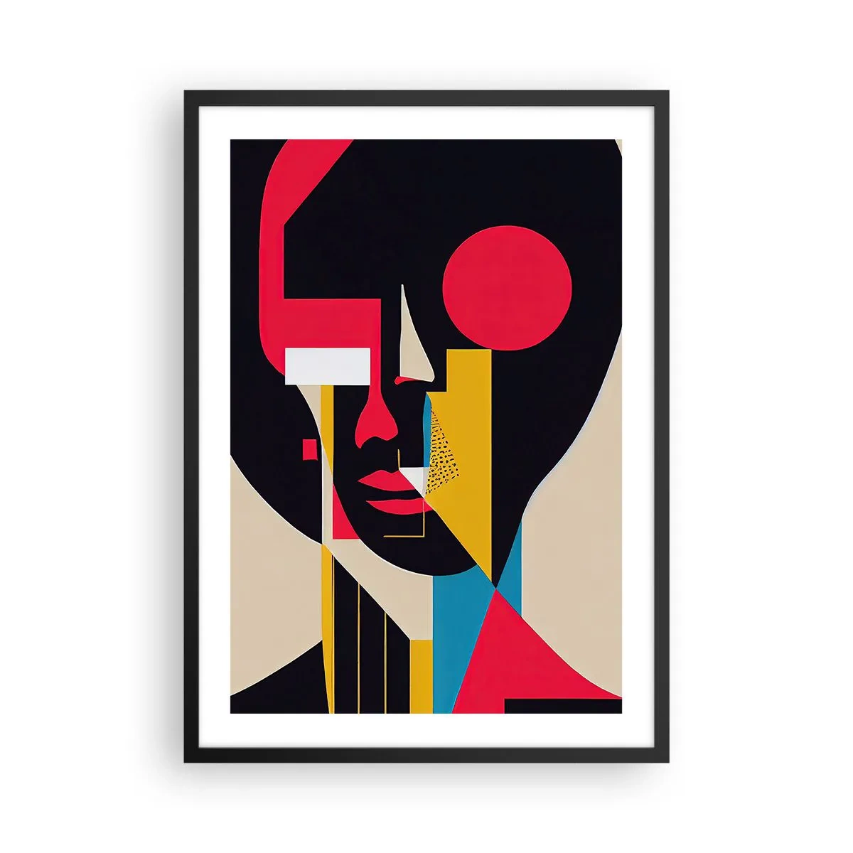 Poszter fehér keretben - Absztrakt portré geometrikus kompozícióban - 50x70cm - Az ő belső világa - Modern fali dekoráció nappalihoz és hálószobához ARTTOR