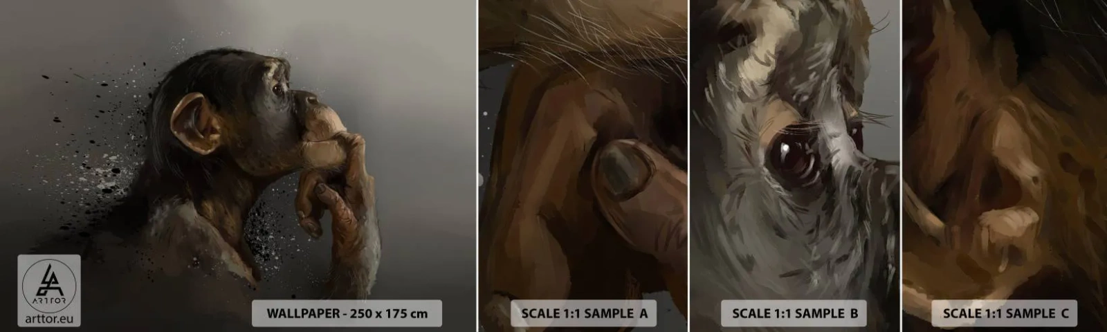 Fotótapéta Minta Öntapadós Deluxe Sticker - Biztosan gondolkodó - Állatok, Majom, Darab - 100x30 cm