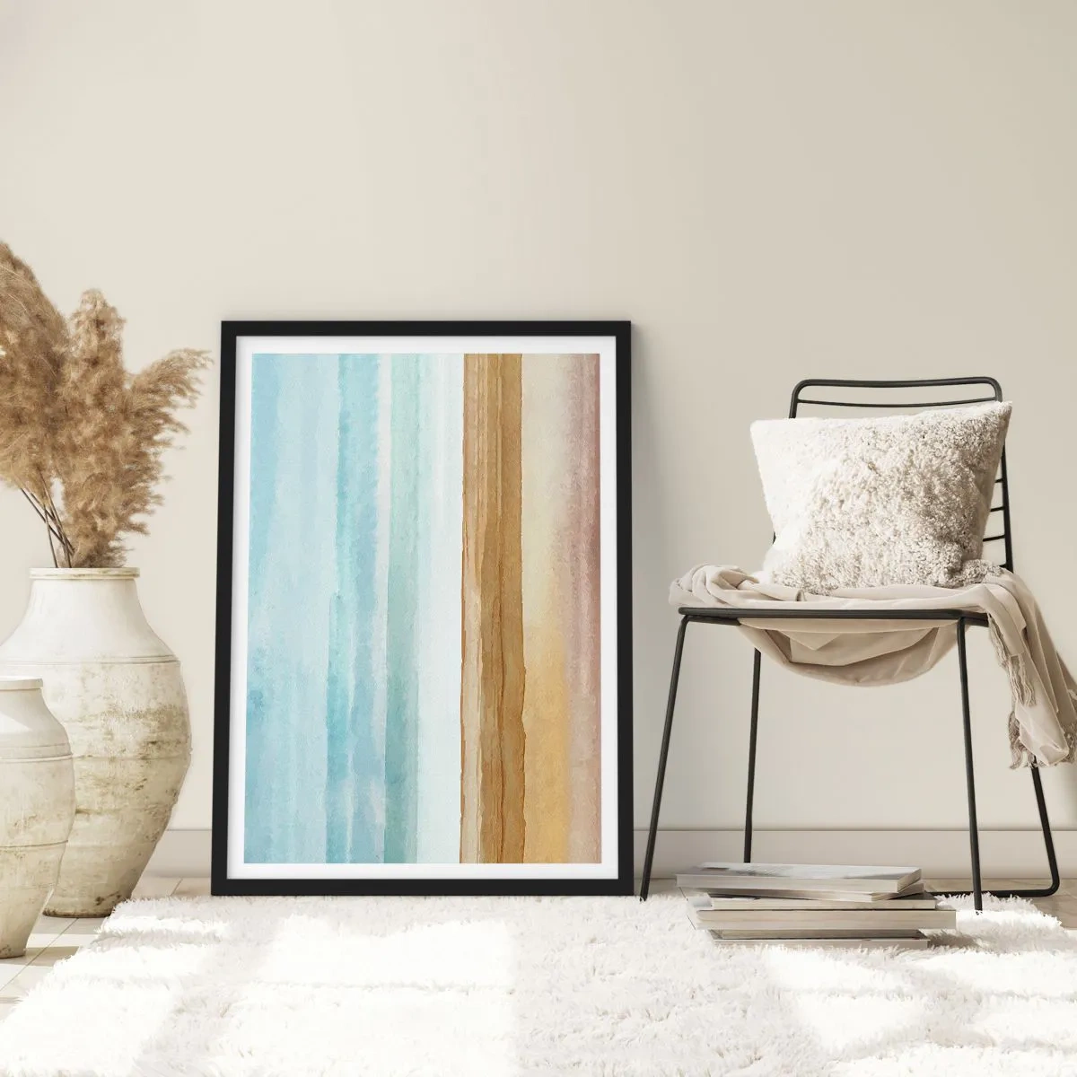 Poszter fehér keretben - Minimalista tájkép pasztell árnyalatokban - 50x70cm - Vigasz - Modern fali dekoráció nappalihoz és hálószobához ARTTOR