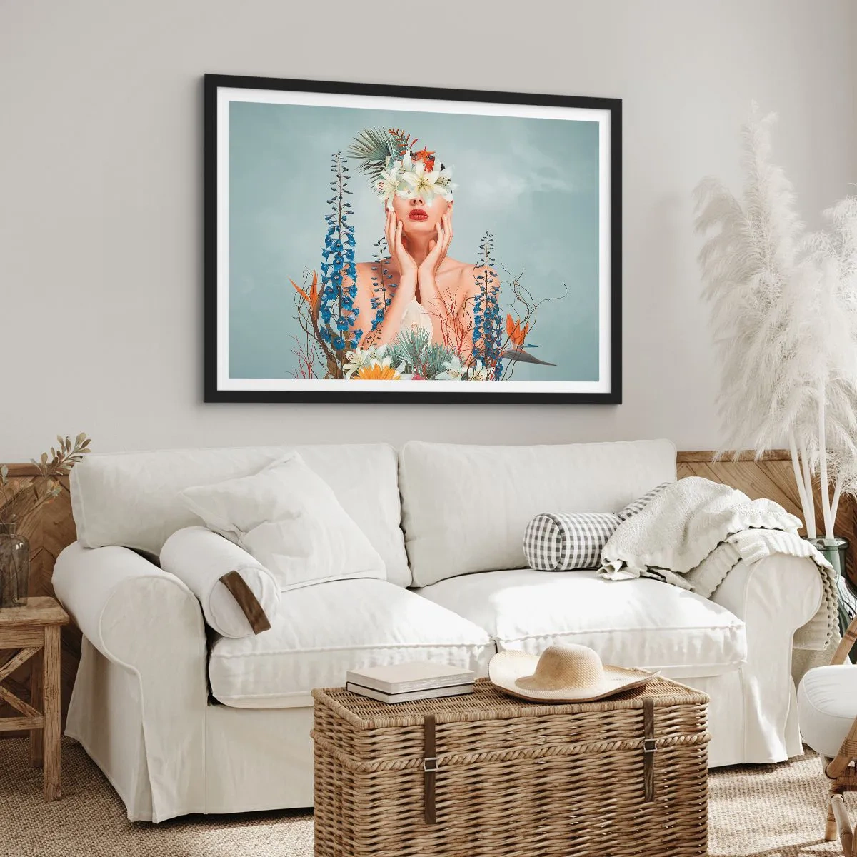 Poszter fehér keretben - Virág-nő - 100x70 cm