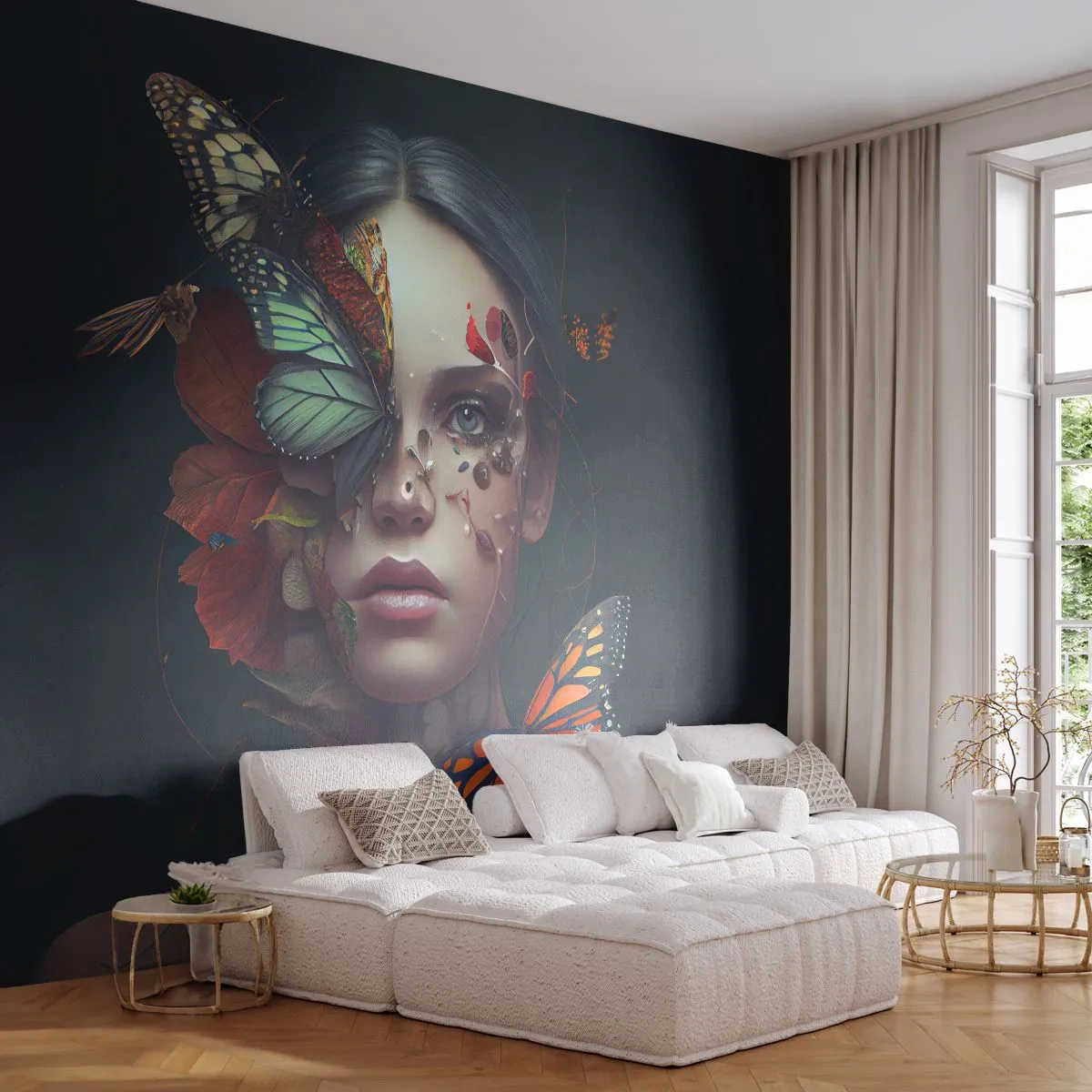 Fotótapéta Standard Eco - Egy csodálatos metamorfózis - Pillangók, Arc, Nő - 350x256 cm