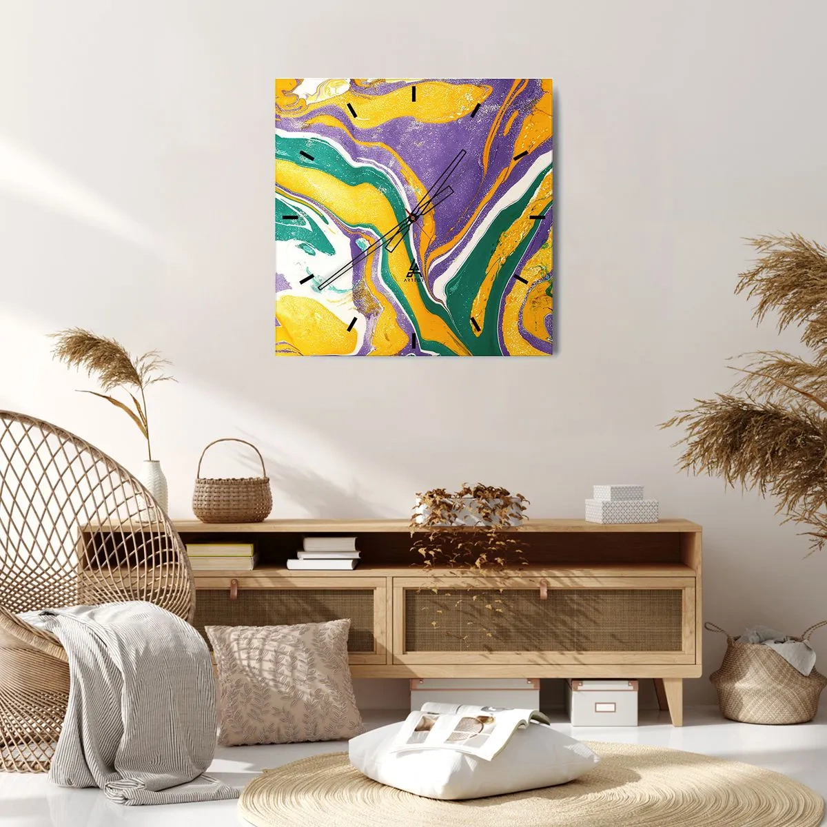 Falióra, Óra - Színes hullámok - 40x40 cm