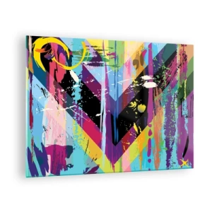 Üveg kép - Színes absztrakció dinamikus formákkal és intenzív színekkel - 70x50cm - Fentről lefelé - Modern fali dekoráció nappalihoz és hálószobához ARTTOR