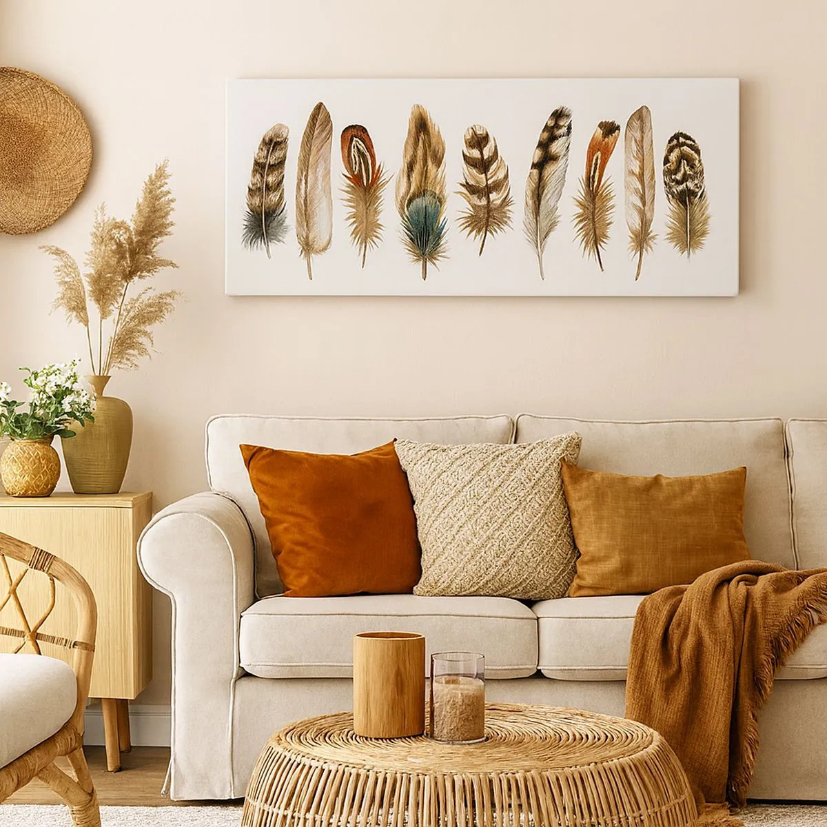 Vászonkép - Tollas variáció - 100x40 cm