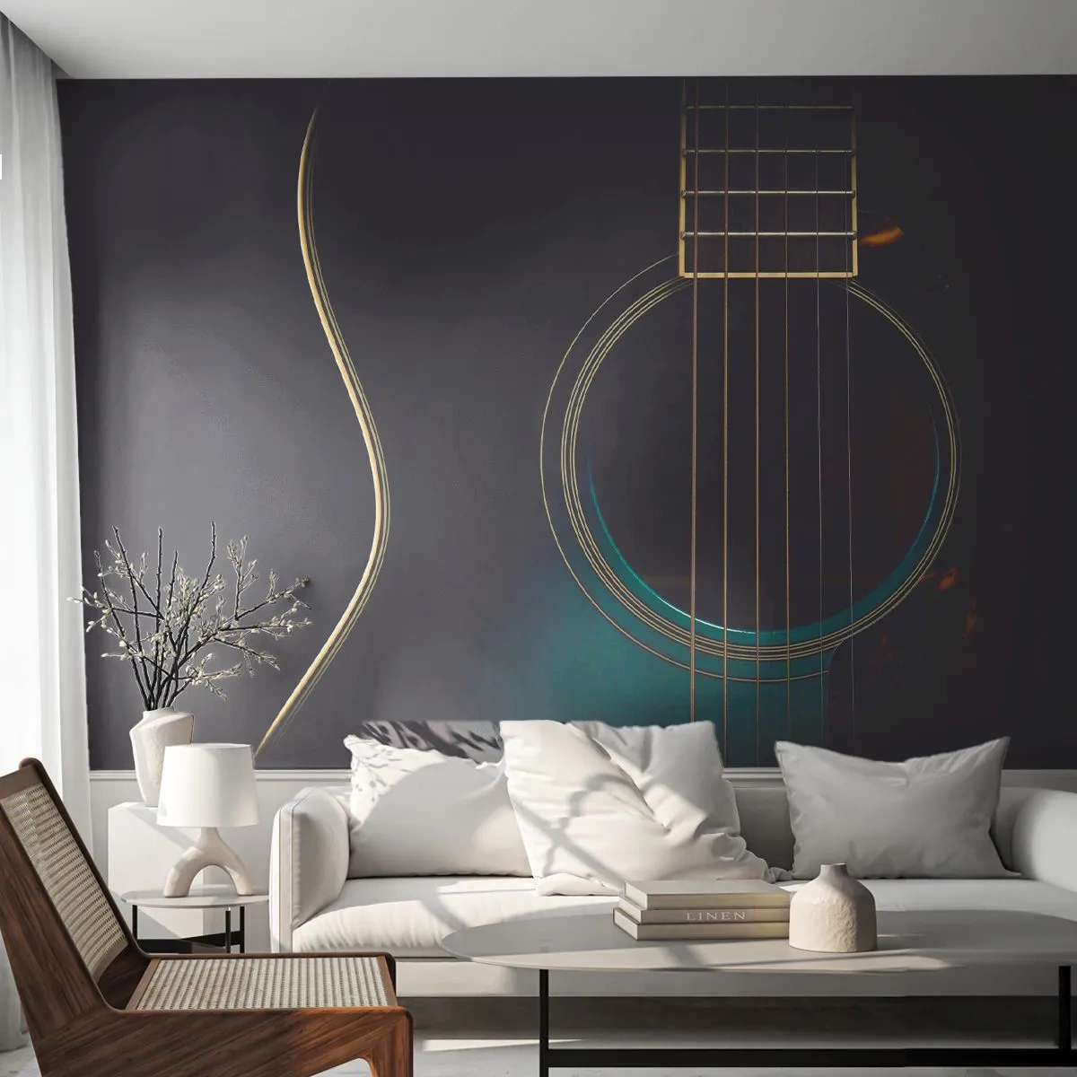 Öntapadós Fotótapéta Deluxe Sticker - Egy pillanat, mielőtt megszólal - Gitár, Zene, Húrok - 250x175 cm