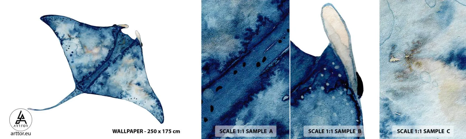 Fotótapéta Minta Standard Eco - Élet kékben - Stingray, Hal, Tengerparti stílus - 100x30 cm