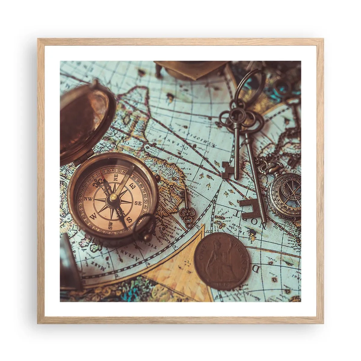 Poszter világos tölgy keretben - A kalandvágynak - 60x60 cm