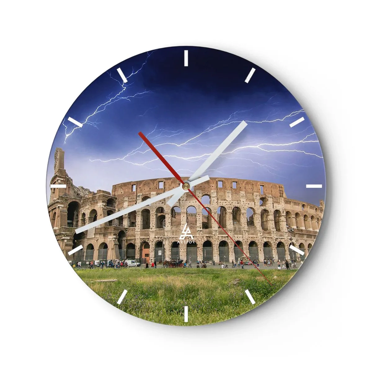 Falióra, Óra - A Colosseumot villámok világították meg a sötét égbolton - 30x30cm - Harc helyszíne - Modern fali dekoráció nappalihoz, konyhához és hálószobához ARTTOR