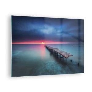 Üveg kép - A lenyugvó nap felé vezető móló - 70x50cm - Ég és föld között - Modern fali dekoráció nappalihoz és hálószobához ARTTOR