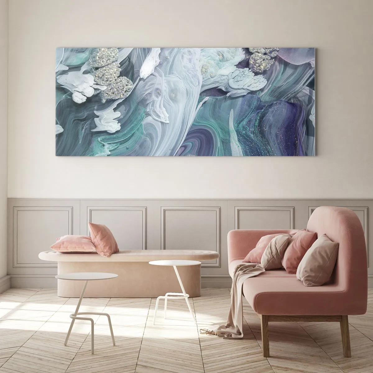Üveg kép - Kék áramlatok - 100x40 cm