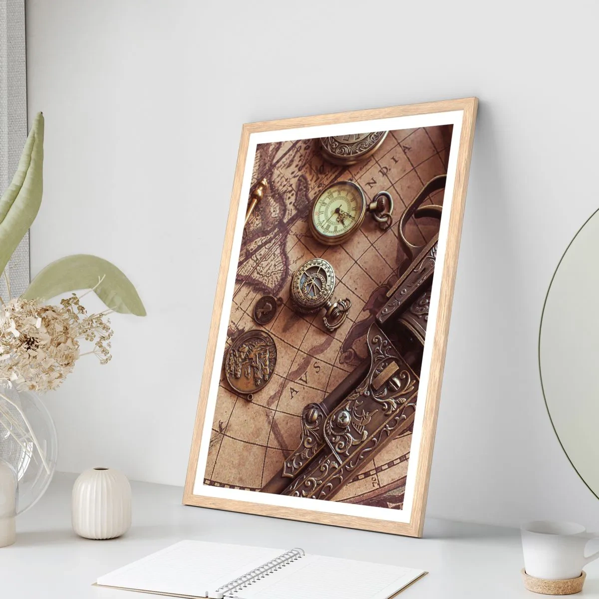 Poszter világos tölgy keretben - Hív a kaland  - 40x50 cm