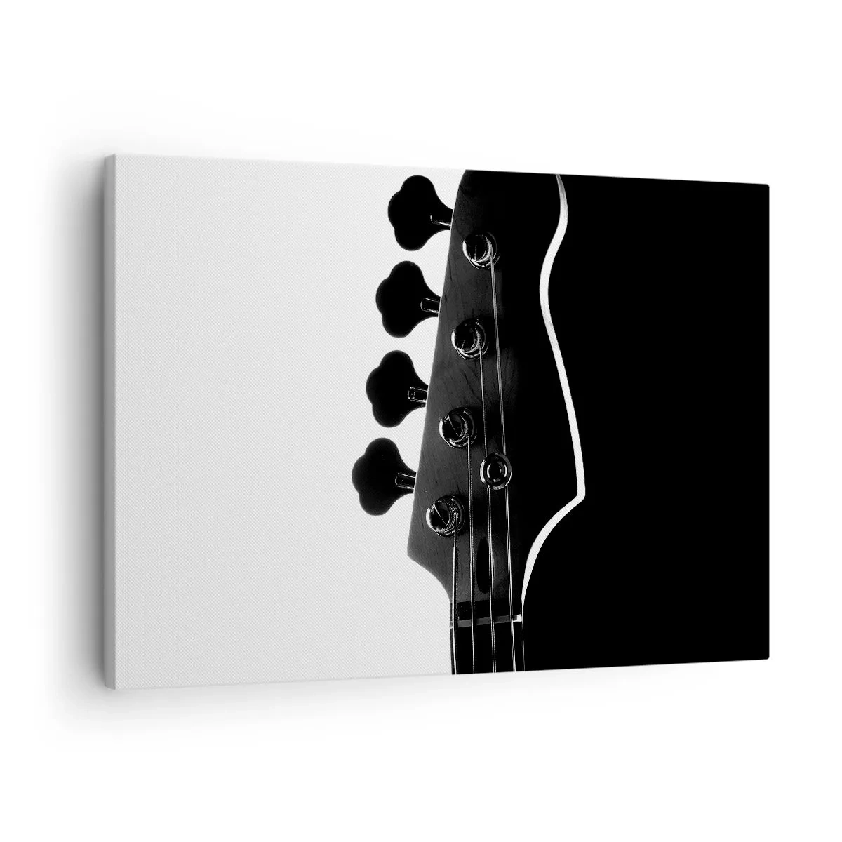 Vászonkép - Basszusgitár fejrészének fekete-fehér sziluettje - 70x50cm - Sziklacsend - Modern fali dekoráció nappalihoz és hálószobához ARTTOR