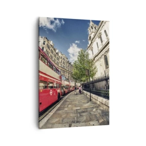 Vászonkép - Londoni utca szürke és piros színben - 50x70 cm