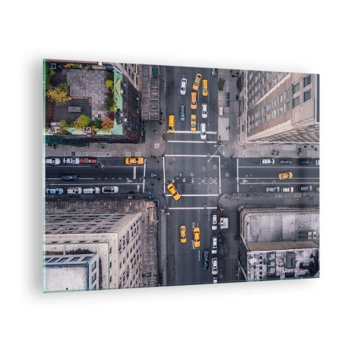 Üveg kép - Légifelvétel egy forgalmas kereszteződésről a városban - 70x50cm - Egyszerű választás - Modern fali dekoráció nappalihoz és hálószobához ARTTOR