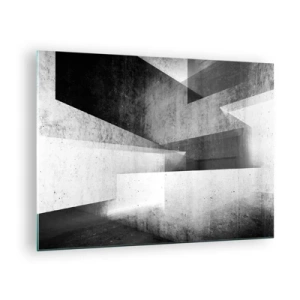 Üveg kép - Geometrikus betonformák fekete-fehér árnyalatokban - 70x50cm - A tér szerkezete - Modern fali dekoráció nappalihoz és hálószobához ARTTOR
