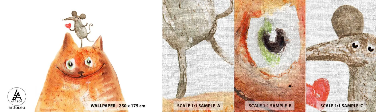 Fotótapéta Minta Premium Canvas - A szerelem paradoxonjai - Gyerekeknek, Egér, Macska - 100x30 cm