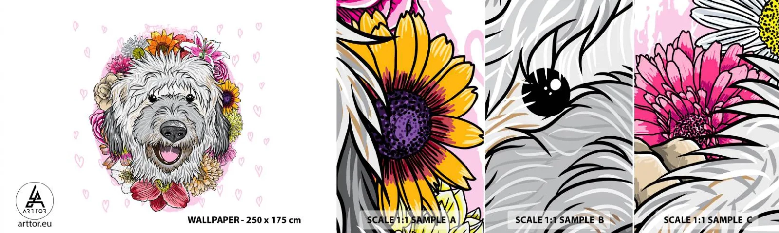 Fotótapéta Minta Standard Eco - Kölyökkutya öröm - Absztrakció, Kutya, Gyerekeknek - 100x30 cm