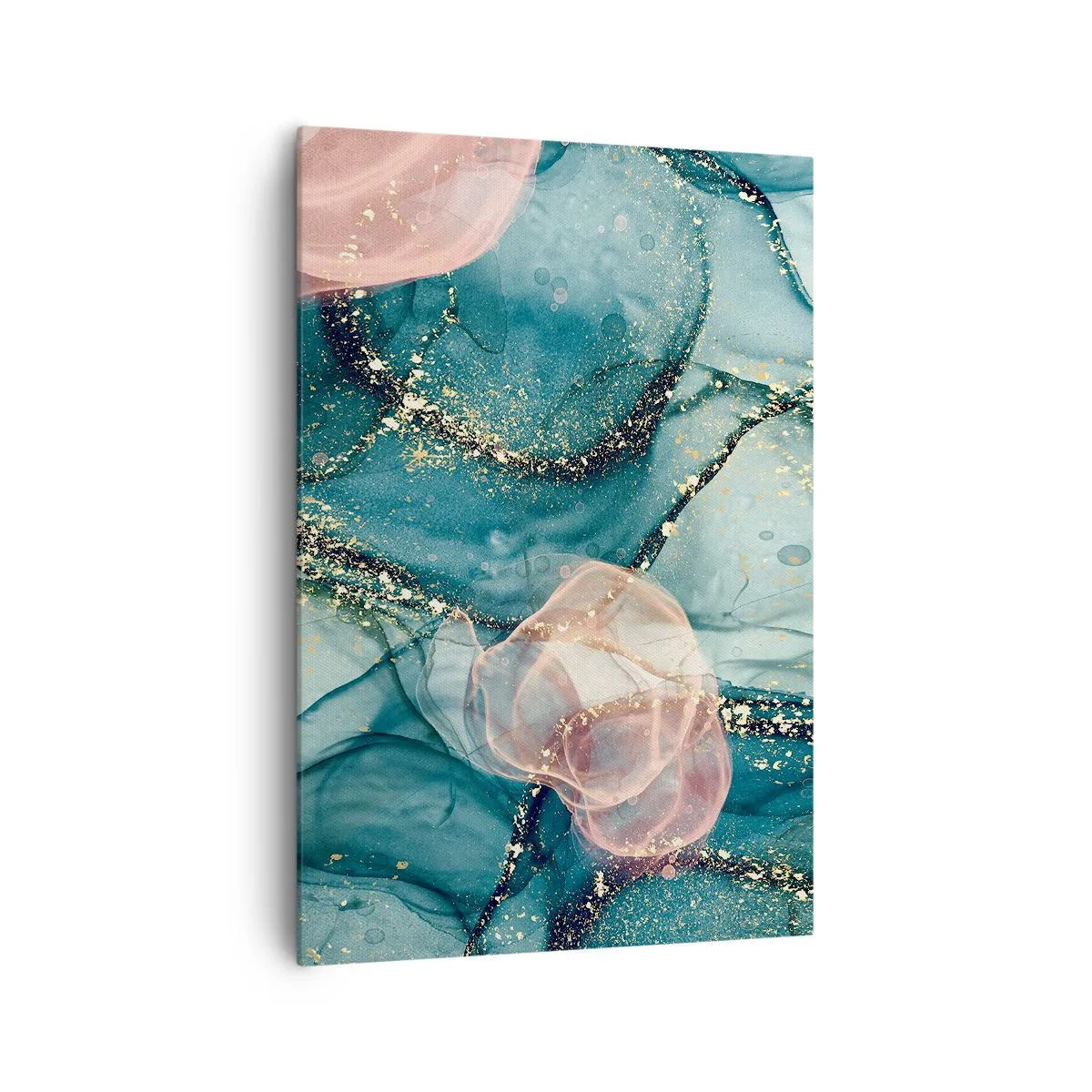 Vászonkép - Selyemkék, tüll rózsaszín - 70x100 cm