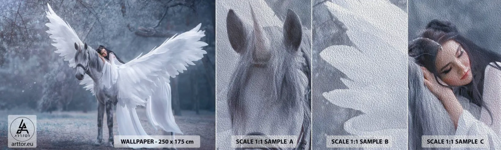 Fotótapéta Minta Premium Sand - Egy ihletett pillanat - Absztrakció, Ló, Nő - 100x30 cm