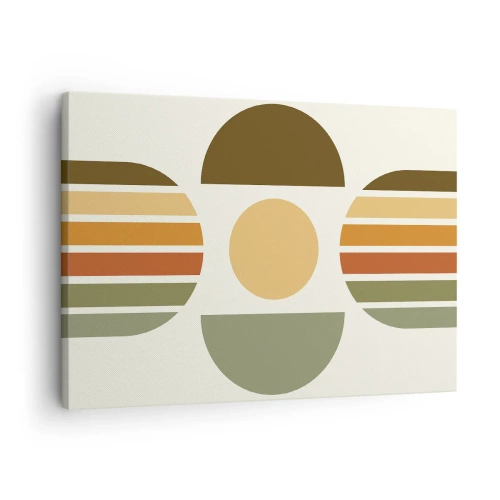 Vászonkép - Geometrikus kompozíció félkörökkel és földszínű csíkokkal - 70x50cm - A Föld színeiben - Modern fali dekoráció nappalihoz és hálószobához ARTTOR