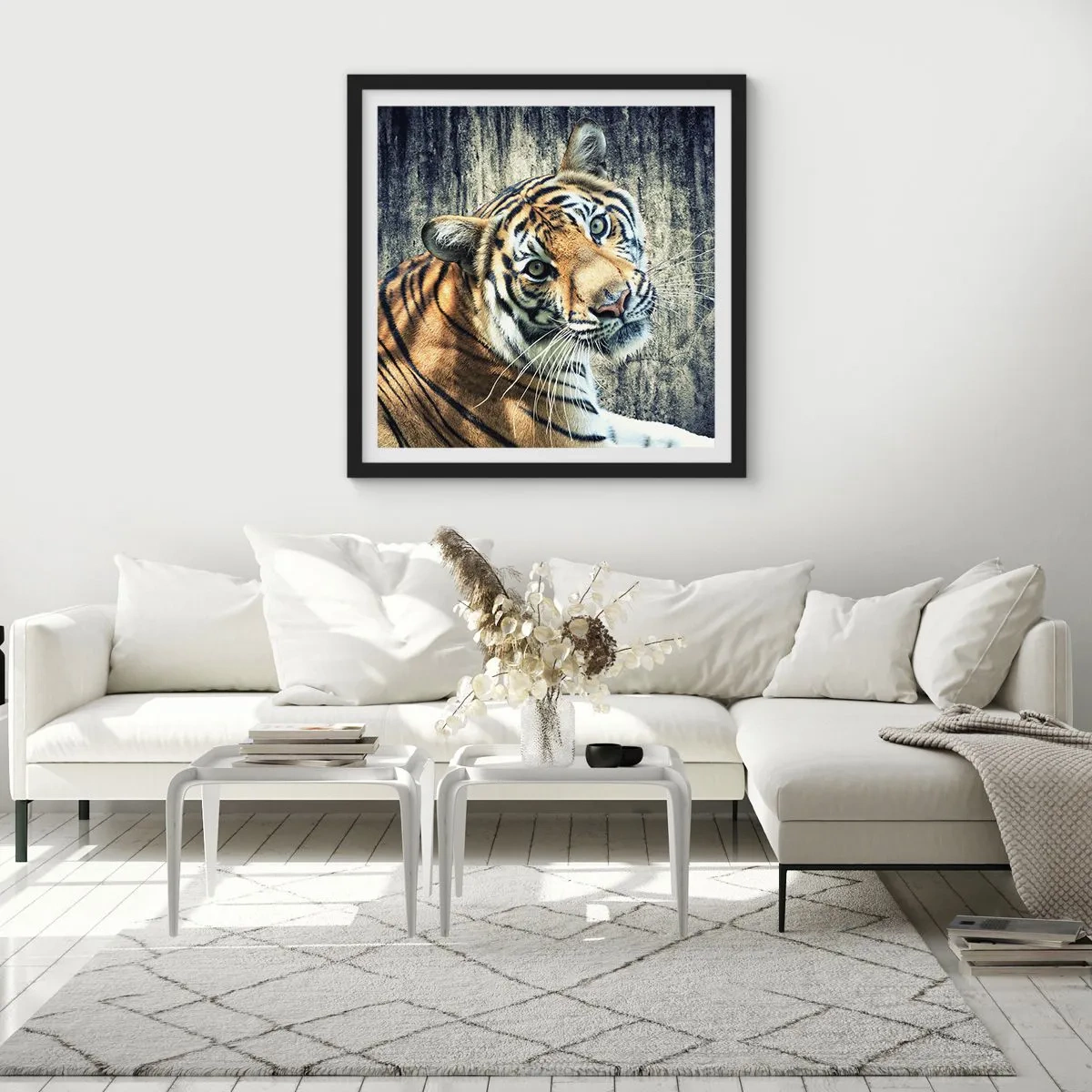 Poszter fehér keretben - Portré a fénysugárban - 50x50 cm