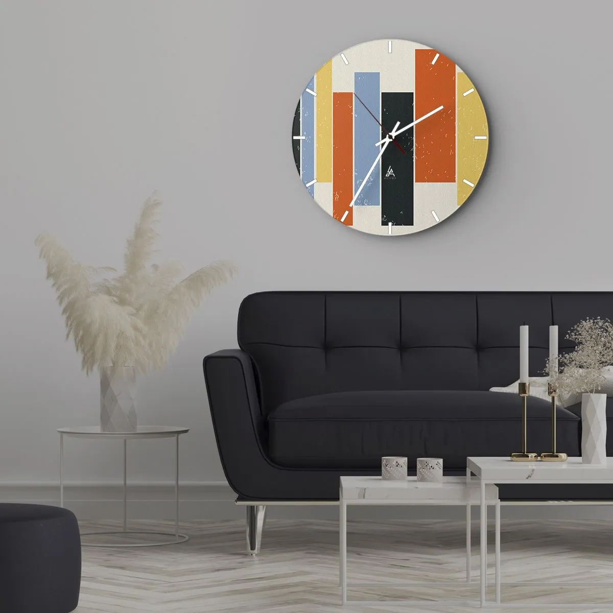 Falióra, Óra - Függőleges retró csíkok meleg színekben - 30x30cm - Zenei felvétel - Modern fali dekoráció nappalihoz, konyhához és hálószobához ARTTOR