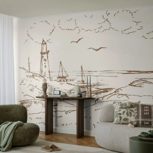 Fotótapéta Premium Canvas - A nyár emlékeinek vázlata - Grafika, Tengerpart, Világítótorony - 200x140 cm