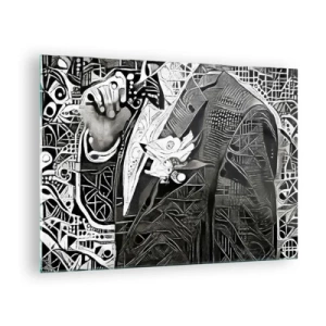 Üveg kép - Fekete-fehér absztrakció geometrikus mintákkal - 70x50cm - Csak látszólag öreg ember - Modern fali dekoráció nappalihoz és hálószobához ARTTOR