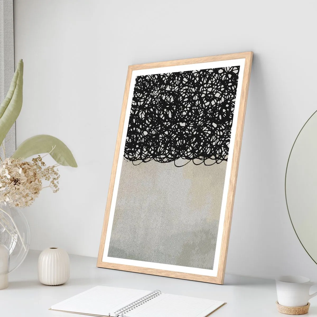 Poszter világos tölgy keretben - Egy kavargó absztrakció - 61x91 cm