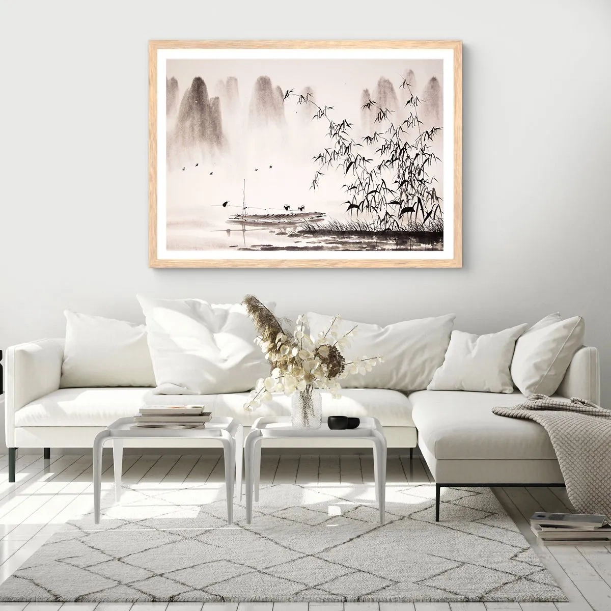 Poszter világos tölgy keretben - A rizsföldek csendje - 91x61 cm