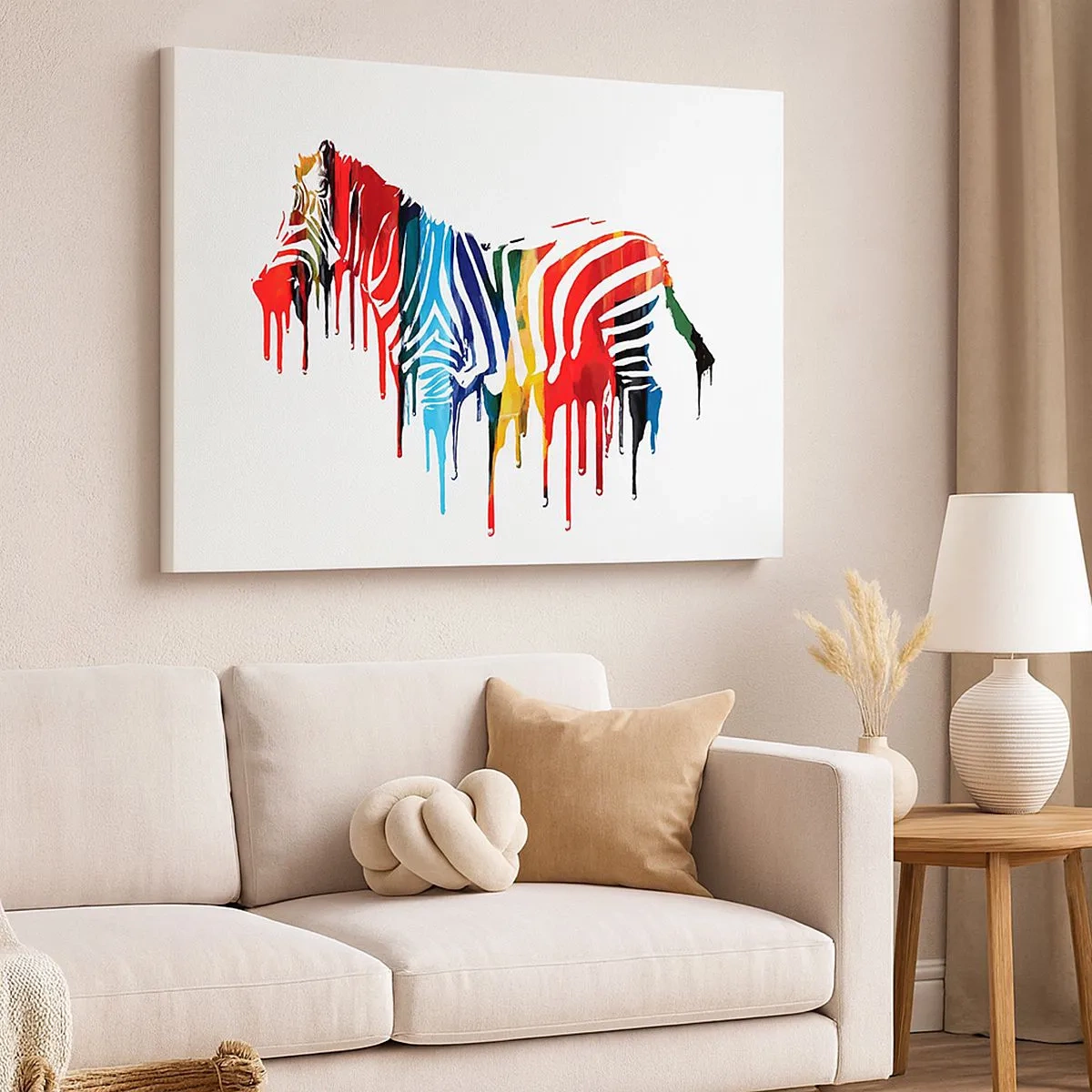 Vászonkép - Absztrakt zebra színes színekben, festékhatással - 70x50cm - Nem csak fekete-fehér - Modern fali dekoráció nappalihoz és hálószobához ARTTOR