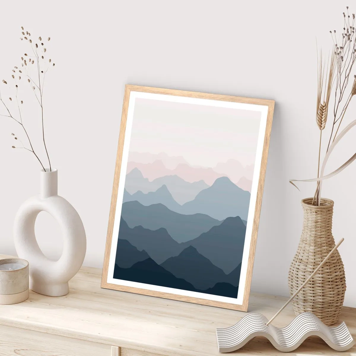 Poszter világos tölgy keretben - A hegyek hullámai - 70x100 cm