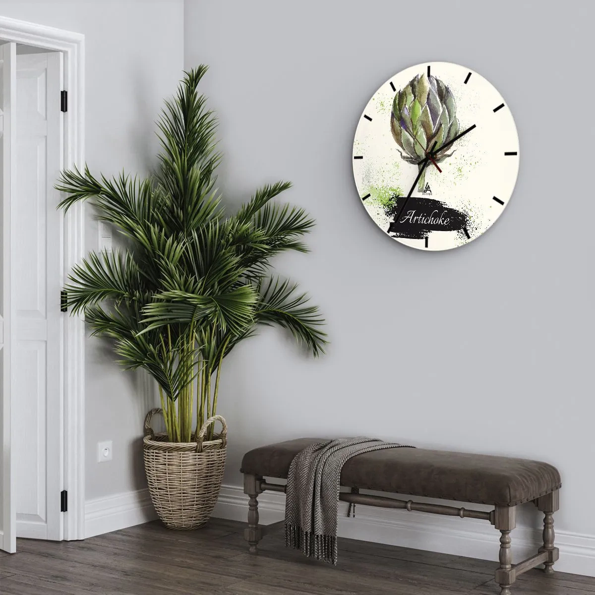 Falióra, Óra - Akvarell articsóka világos háttéren - 30x30cm - Eviva zöldségek! - Modern fali dekoráció nappalihoz, konyhához és hálószobához ARTTOR